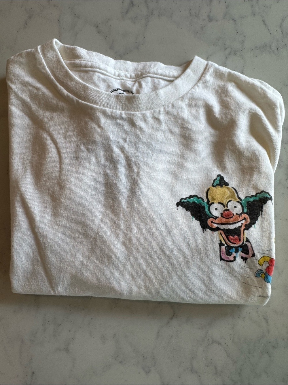 White Kids T-Shirt with Colorful Simpson Bart and Clown Graphic